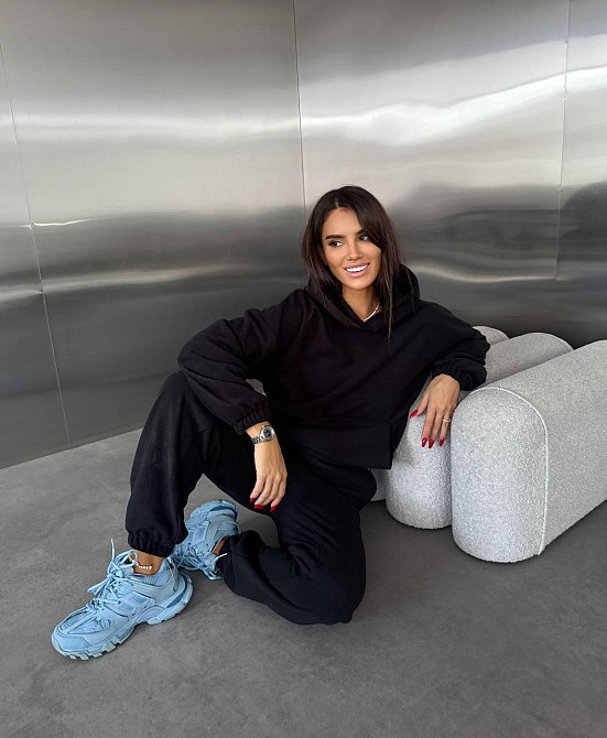 Жіночий теплий прогулянковий костюм: худі та штани двосторонній фліс Чорний, 46/48 Одеса - фото 16