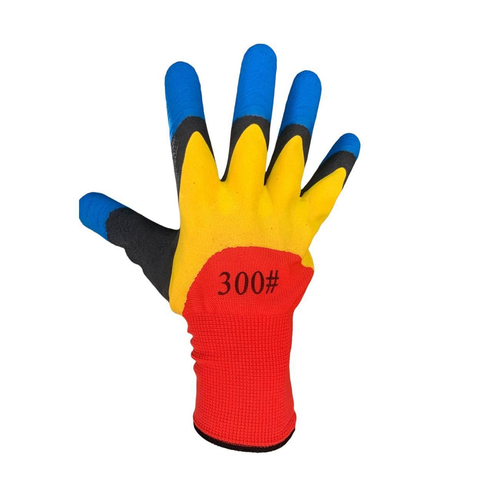 Робочі рукавички з обливом 300 різнокольорові — міцні захисні перчатки для господарських і будівельних робіт Харків - фото 1