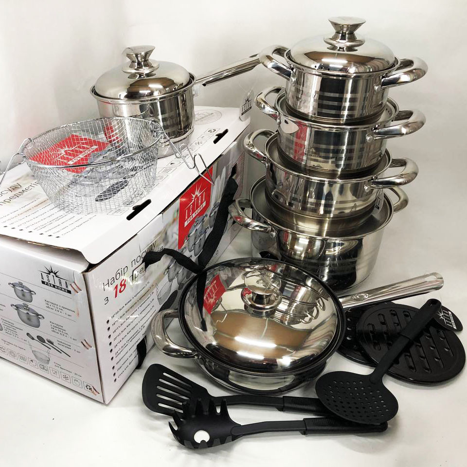 Набір посуду для будь-яких плит 18, Гарний набір каструль з антипригарним покриттям DE-12 Львів - фото 8