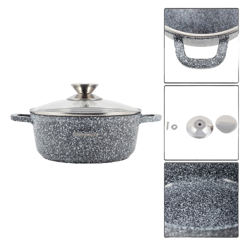 Каструля литий алюміній 6,5л 28*12,5см скляна кришка а/п Snow Marble 100502 Ofenbach Житомир - изображение 4