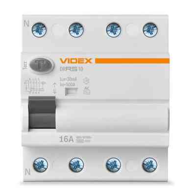 Автоматический выключатель Videx RESIST АС 4п 30мА 10кА 16А (VF-RS10-DR4AC16) Винница