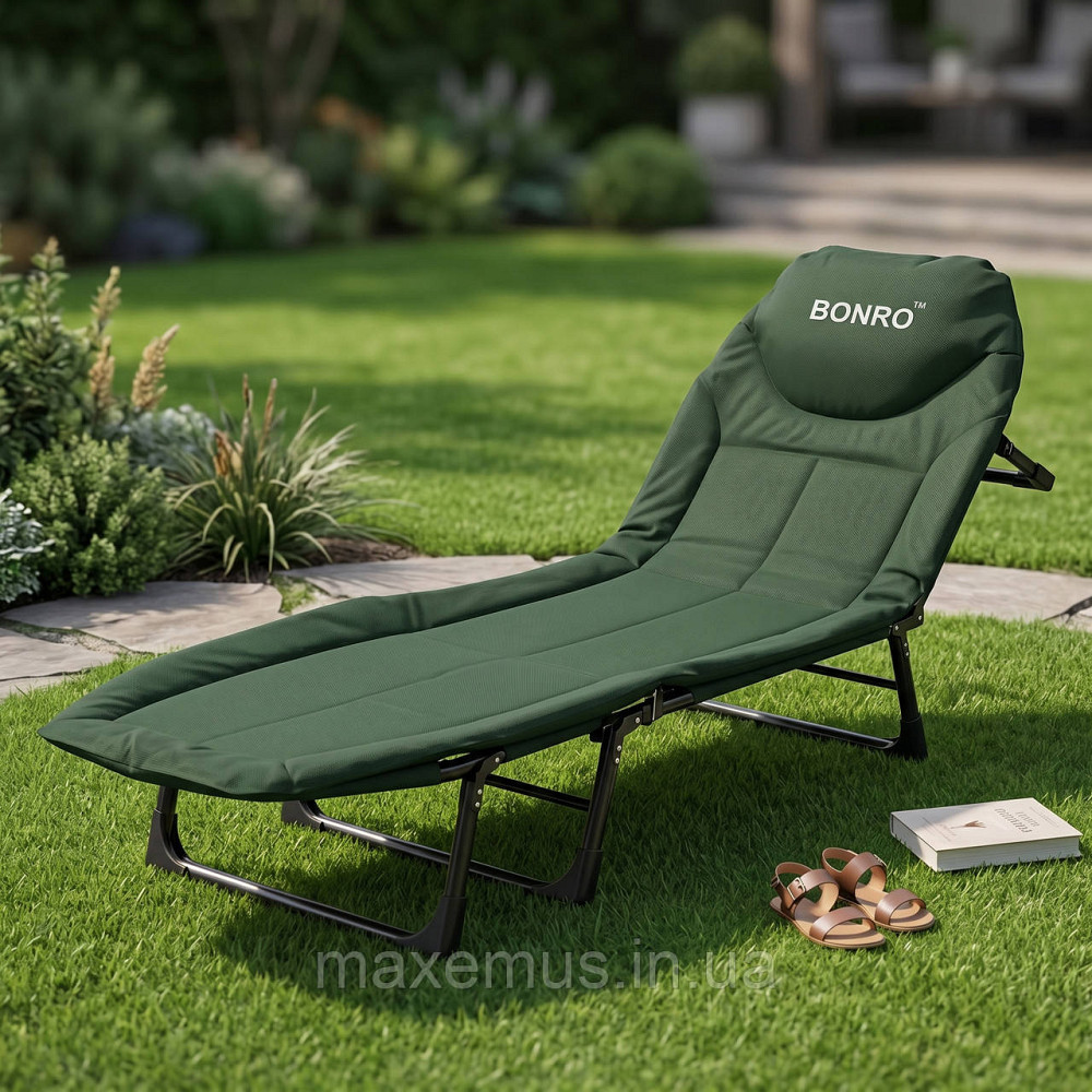 Раскладной шезлонг-кровать Bonro B2002-4 Бутылочный (до 120 кг) туристическая раскладушка для сада рыбалки и кемпинга Мостиска - изображение 1