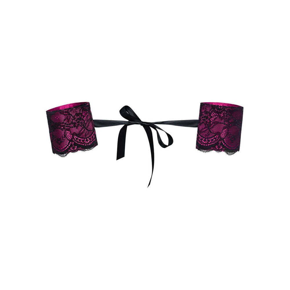 (SALE) Атласні наручники-манжети на стрічках Obsessive Roseberry cuffs, pink, прикрашені мереживом Sex Aura Київ - фото 2