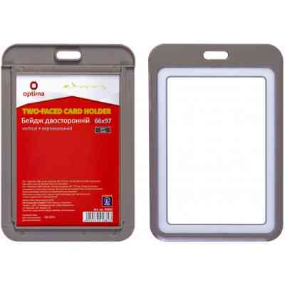 Бейдж Optima премиальный вертикальный 66х97 мм двусторонний, серый (O45682) Винница
