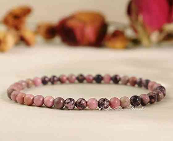 Браслет з родоніту 4 мм на резинці, натуральний камінь Київ