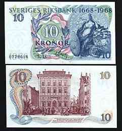 Швеция 10 крон 1968 год UNC Полтава
