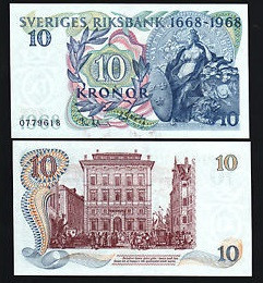 Швеція 10 крон 1968 рік UNC Полтава - фото 1