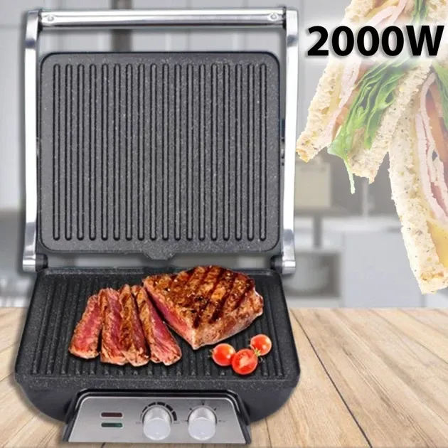 Гриль контактный Domotec/RAF R-2683 2000Вт ребристая плита, антипригарное покрытие, с поддоном для жира Одесса - изображение 3