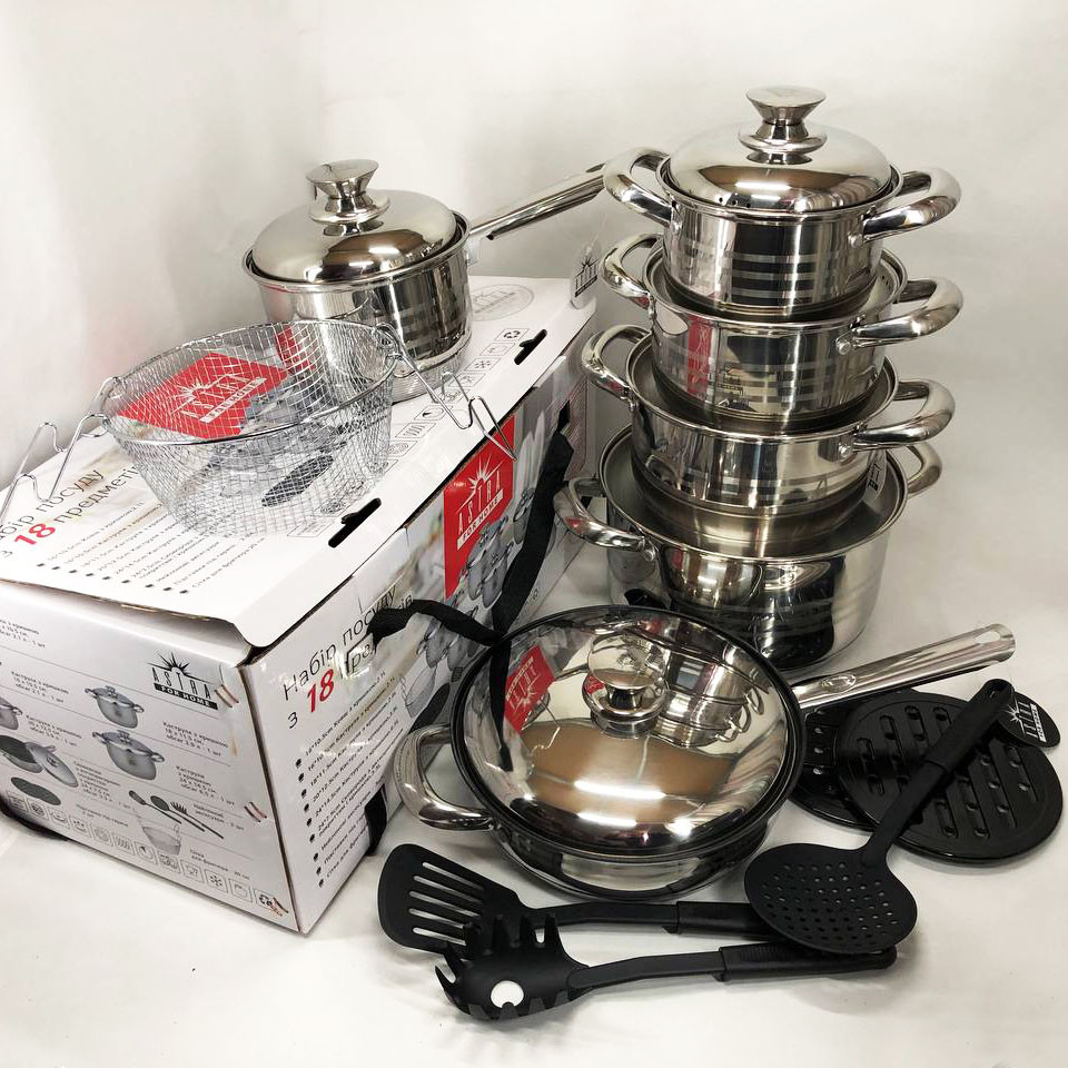 Набір посуду для будь-яких плит 18, Гарний набір каструль з антипригарним покриттям DE-12 Львів - фото 10