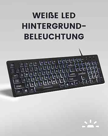 Клавіатура Perixx Periboard-317 чорна QWERTZ провідна USB повноформатна біле LED підсвічування великі символи Київ