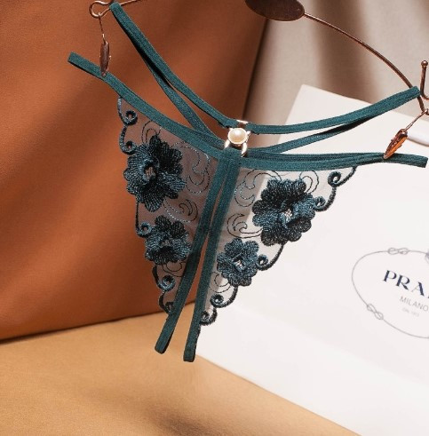 Трусики с открытым доступом с цветочками универсальный зеленый Киев - изображение 1