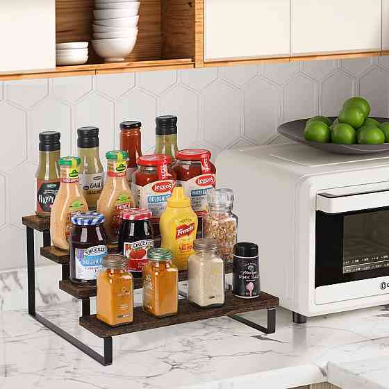 Полка для кухни и ванной комнаты многоярусная на 4 ступени деревянная,стойка ступенчатая для банок специй Каменец-Подольский