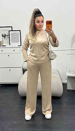 Жіночий базовий костюм-двійка: лонгслів і штани трикотажний рубчик Кремовий, 46/48 Одеса