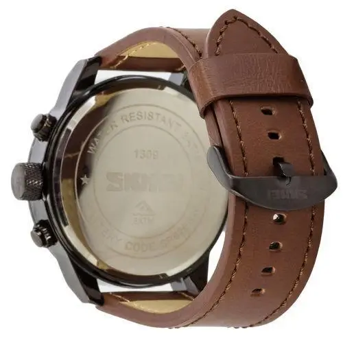 Чоловічий наручний класичний годинник Skmei 1309 (Коричневий з жовтими стрілками) Київ