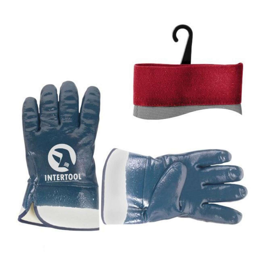 Перчатка защитная маслостойкая (синяя) на основе трикотажа, покрытая нитрилом с жестким манжетом, 10,5 Мукачево - изображение 1