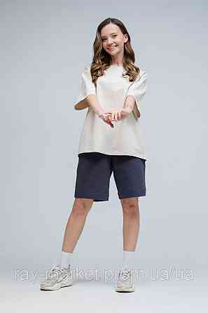 Костюм футболка оверсайз бежева та шорти темно-сірі RAY BASIC жіночий (U1801W-Cream-Grey) M Київ