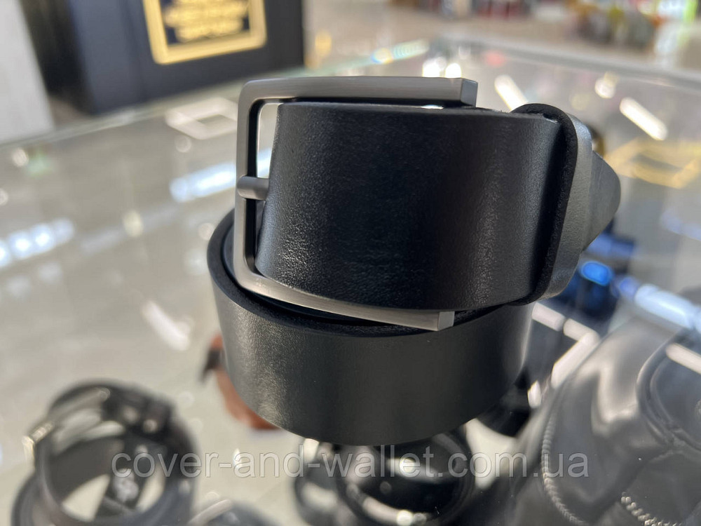 Широкий чоловічий шкіряний ремінь чорного кольору зі стандартною пряжкою 40 мм PS Leather Київ - фото 5