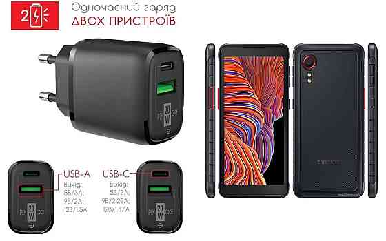 Сетевое зарядное устройство для Samsung Galaxy XCover 5, 20W 3A, Quick Charge 3.0 Киев