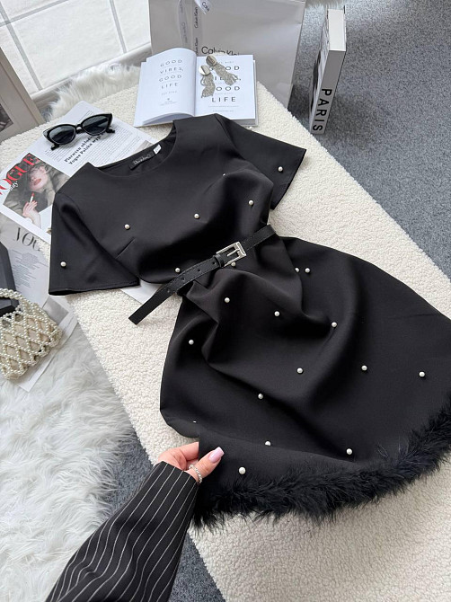 Жіноча романтична сукня з перлинами та натуральним пір'ям креп костюмка Одеса - фото 8