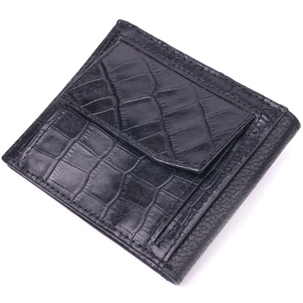Мужской зажим с монетницей из натуральной кожи с тиснением под крокодила KARYA 21406 Черный Киев - изображение 10