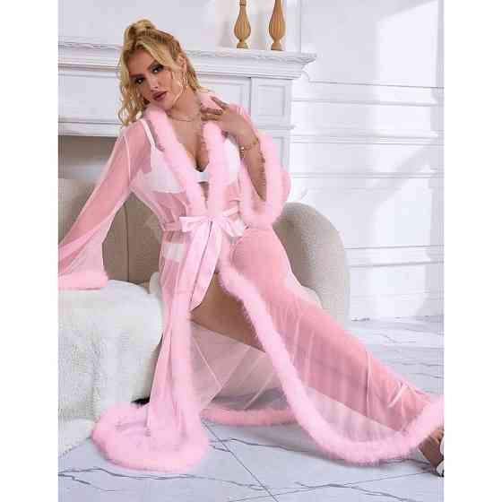 Халатик полупрозрачный Star Night с имитацией меха и поясом, розовый, XS-S Sex Aura Киев