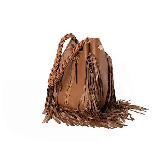 Сумка женская стильная с бахрамой из качественной искусственной кожи, Коричневый Каменец-Подольский