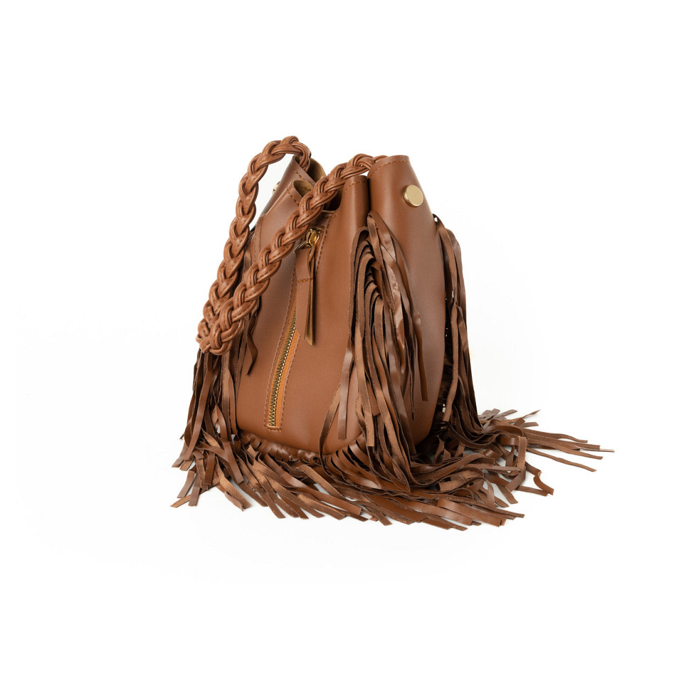 Сумка женская стильная с бахрамой из качественной искусственной кожи, Коричневый Каменец-Подольский - изображение 2