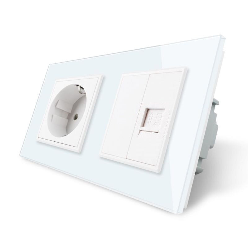 Розетка двомісна комбінована Силова Інтернет Livolo білий скло (VL-C7C1EUK01C-11) Коломыя - изображение 7