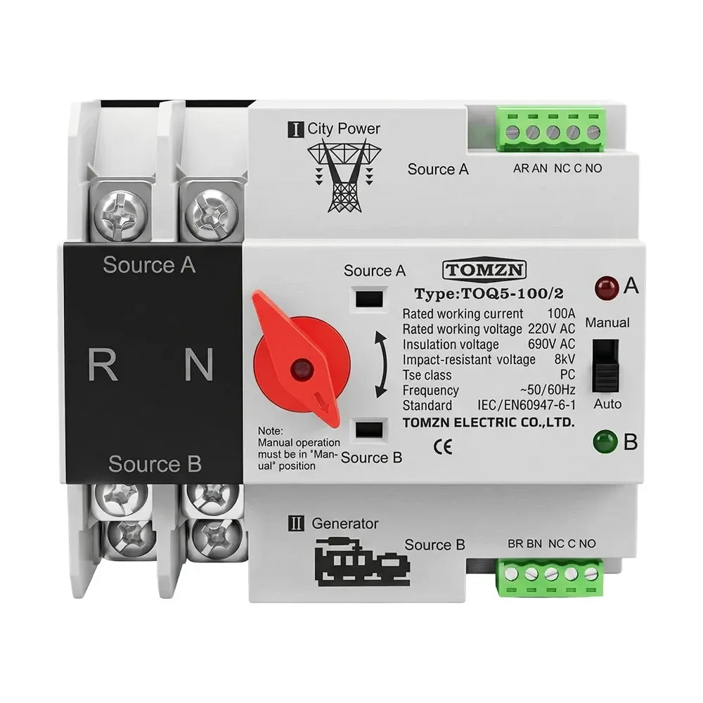 Автоматичний перемикач (АВР) під DIN-рейку TOMZN TOQ5/2P 100A 2 полюси (51-00113) Київ - фото 8