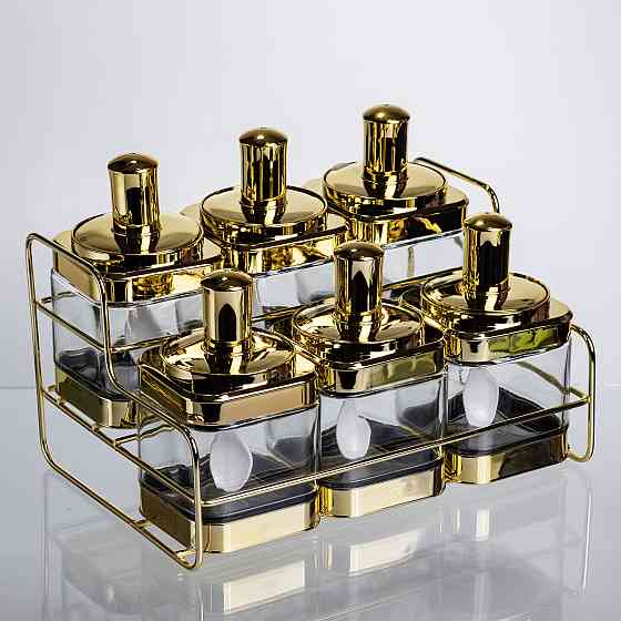 Yiwu Набір банок для сипучих продуктів із ложкою 6 шт, золото HP-1337 Коломыя