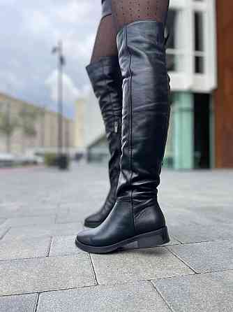 Nivelle Ботфорти зимові жіночі шкіряні чорні на низькому ходу, наповнювач вовна 5388/2510 / Чоб Коломыя