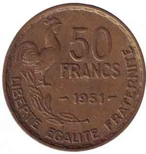 Монета 50 франків. 1951 рік, Франція. Полтава