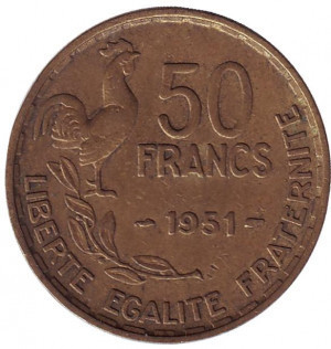 Монета 50 франків. 1951 рік, Франція. Полтава - фото 1