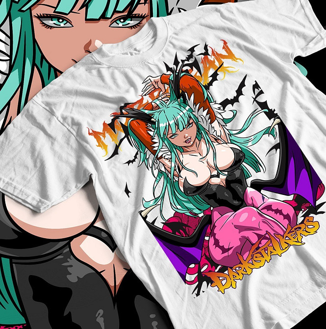 Футболка для хлопчика з аніме принтом Морріган Аенсланд Дарксталкерс Аніме оверсайз (зріст від 165 до 180) Чорний AnimeJ0107m Дніпро - фото 1