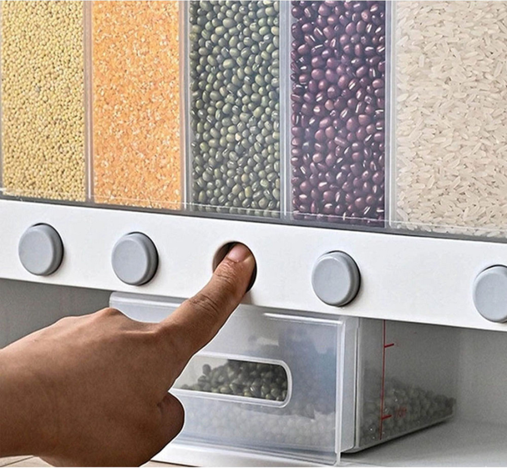 Диспенсер для сипучих продуктів, 6 відділень / Кухонний органайзер з дозатором для круп / Контейнер для круп Київ - фото 2