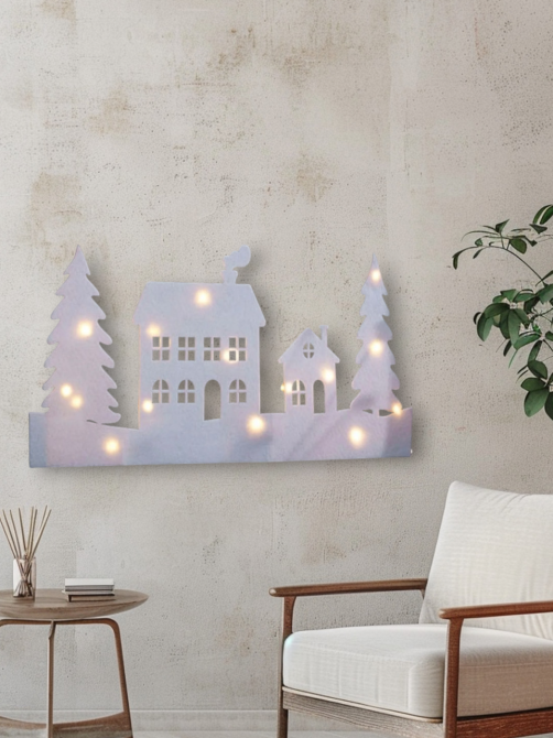 Світлодіодна новорічна прикраса ялинки і будинки для вікна або стіни 60 на 30 см з фетру Німеччина білий Київ - фото 1