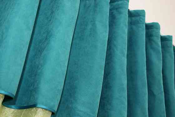 Кухонные шторы VR-Textil № 073к с ламбрекеном и подхватами  салатовый с бирюзовым 290х170 см (52-0151) Киев