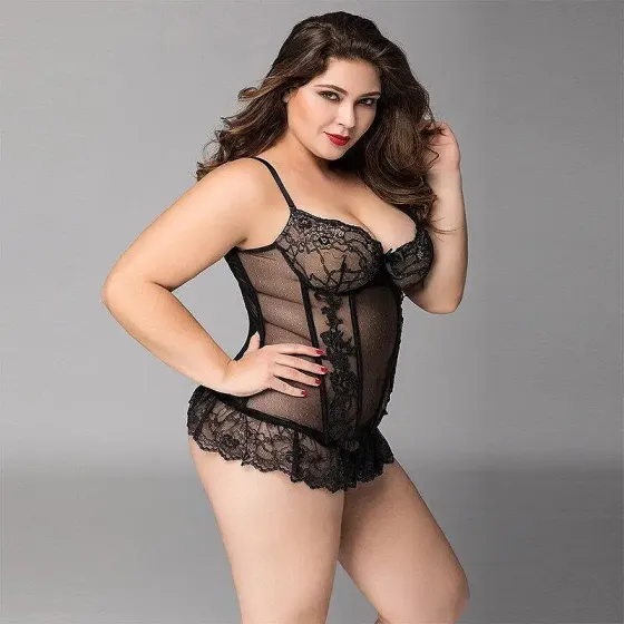 Мереживний корсет JSY «Сексуальна Белла» Plus Size Black, дрібна сітка, гіпюр, чашки з кісточками Львов