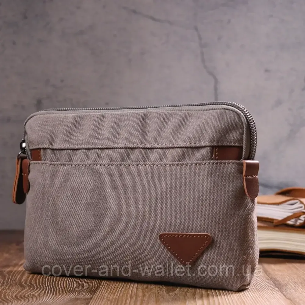 Стильный мужкой клатч на молнии из качественного текстиля серого цвета Puos Киев - изображение 9