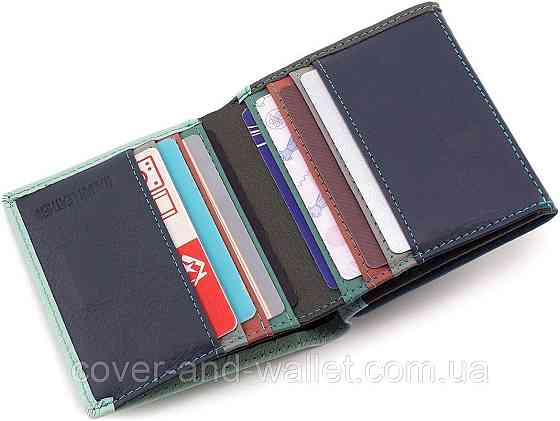 Бірюзовий жіночий гаманець маленького розміру на магнітах із натуральної шкіри ST Leather Київ