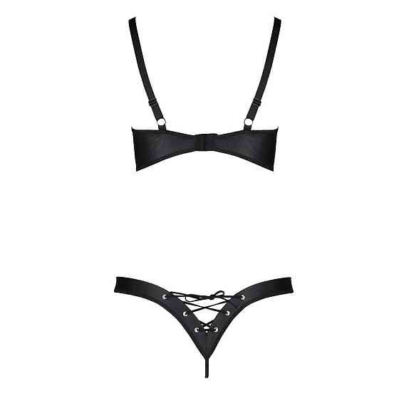 Комплект из экокожи Passion CELINE BIKINI 6XL/7XL black, открытый бра, стринги со шнуровкой Sex Aura Киев