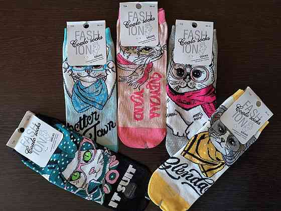 Носки женские с котятами. В наборе из 5шт. Яркие женские носки с приколами. Coalo socks. Размер 36-41 Киев