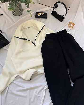 Женский теплый оверсайз костюм двойка: кофта и брюки из двухстороннего флиса Одесса