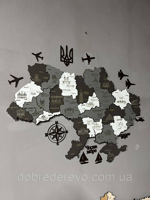 Багатошарова карта України 150х100 "Сіра" Вижниця - фото 1