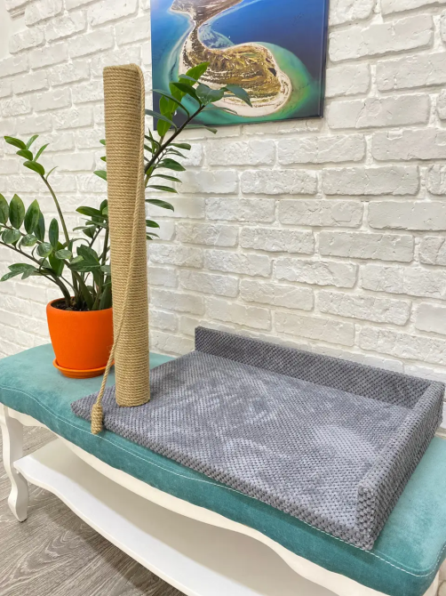 Кігтеточка лежанка для кішок підлогова кутова з канатом 63×55×45 см Київ - фото 1