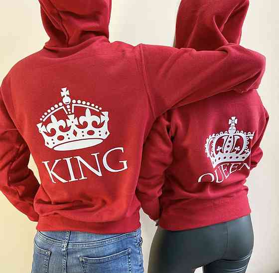 Червоні Парні худі для хлопця та дівчини — KING/QUEEN! Парні толстовки. Парні кофти. Чернівці