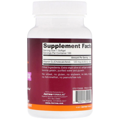 Вітамін Jarrow Formulas Вітамін D3 (Холекальциферол), 5000 МЕ, 100 гелевих капсул (JRW-30005) Вінниця - фото 2