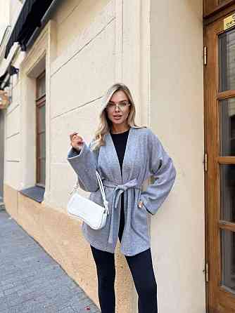 Жіночий теплий базовий кардиган із поясом турецька ангора-в'язка Сірий, 46/48 Одеса