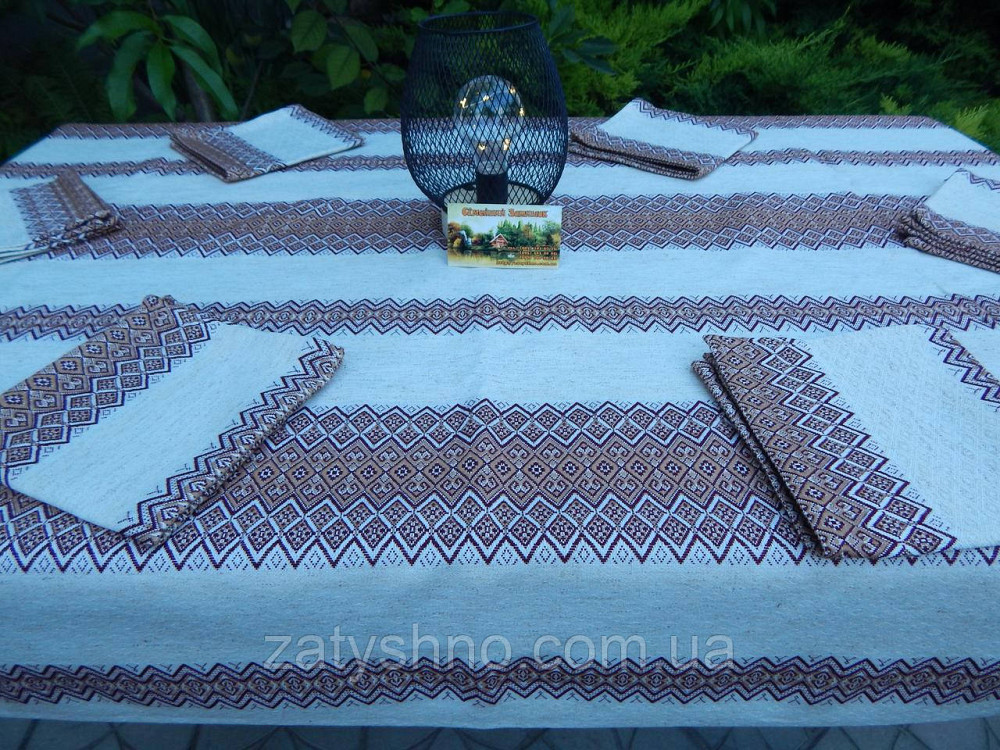 Коричнева скатертина з сетами на льону Київ - фото 9