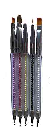 Набор 5 шт двухсторонний 1 ст-кисти для рисования и наращивания гелем, 2 ст дотс разного размера. Киев